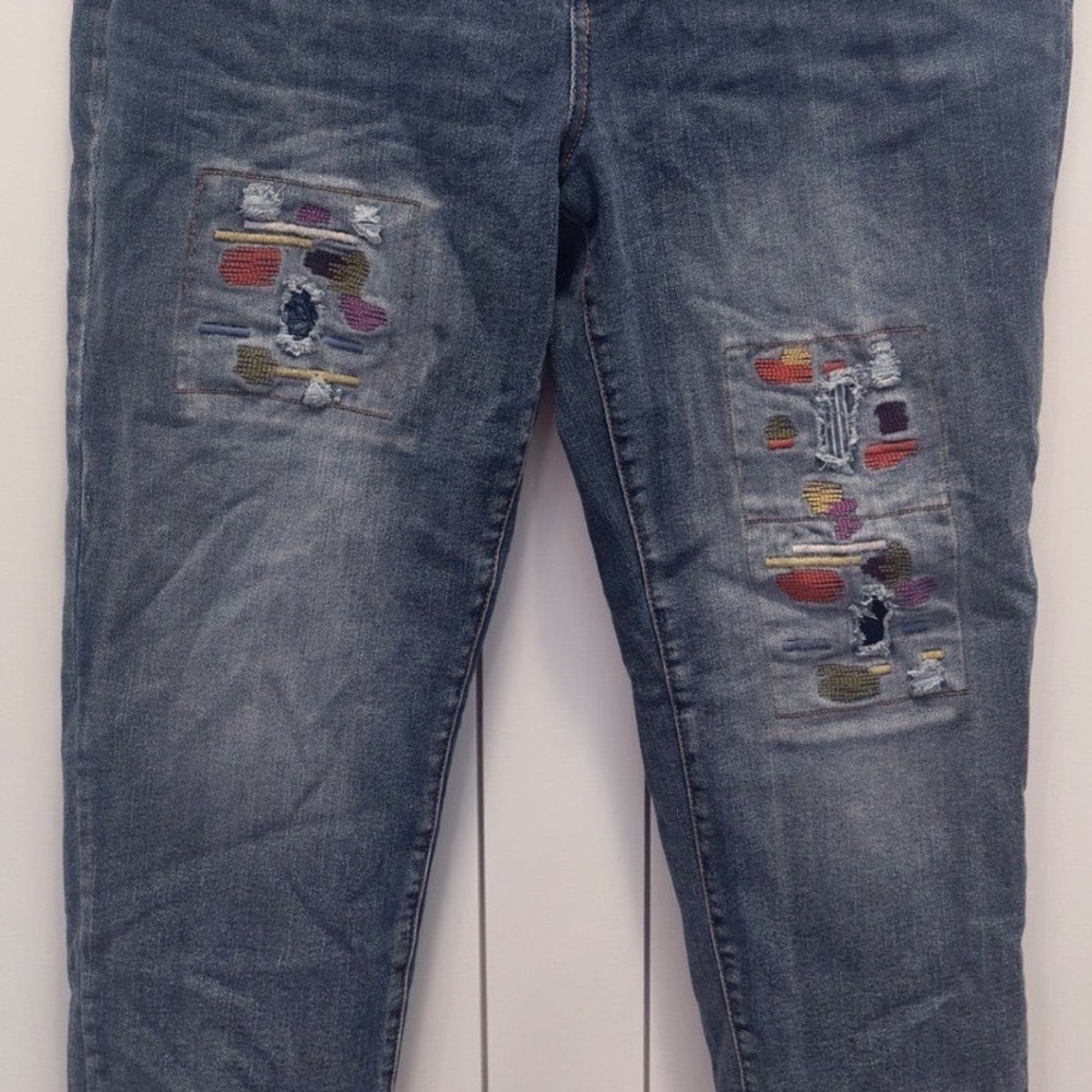 Embroidered Patch Boho Jeans 12 Artsy Eclectic Colorful Denim Patchwork  Unique